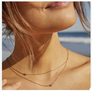 Jennifer Zeuner Double Star Necklace Yellow Gold Plated Steel NWT